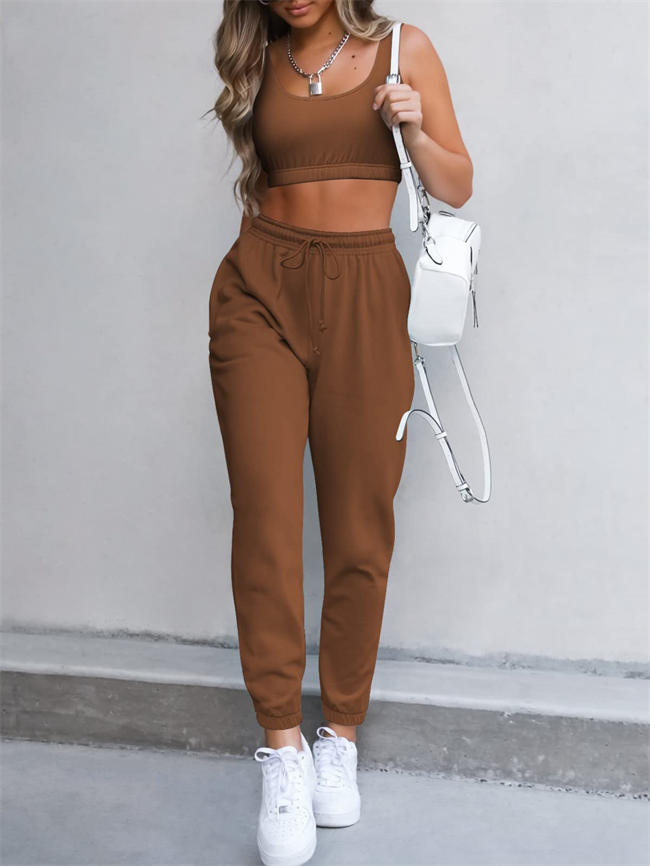 Women Sweatsuits Bra and Sweatpants Set 2 Pieces Jogger Tracksuit With Pocket